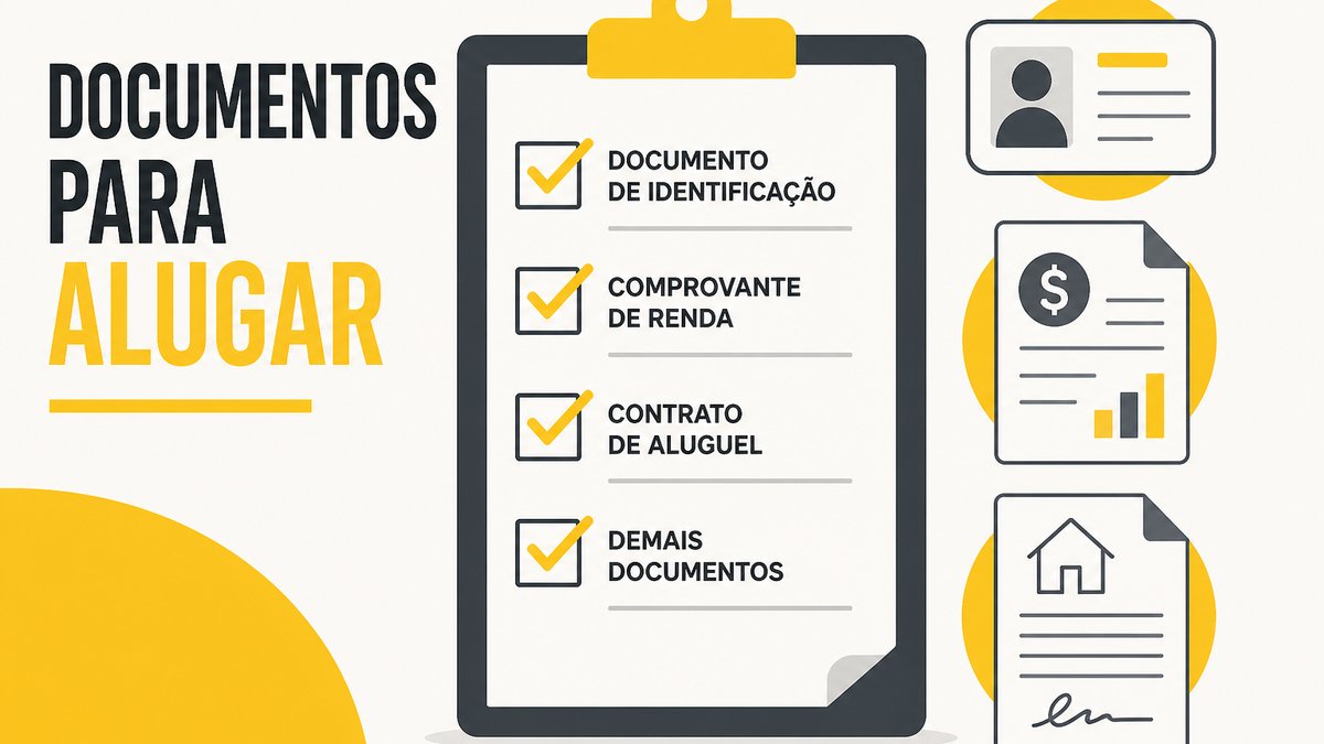 Pasta de documentos de locação e contrato, sem lista única oficial de papéis