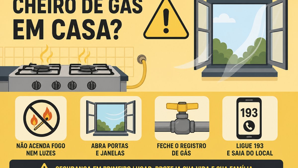 Botijão e registro de gás em área ventilada, ilustrando o que fazer ao sentir cheiro de gás